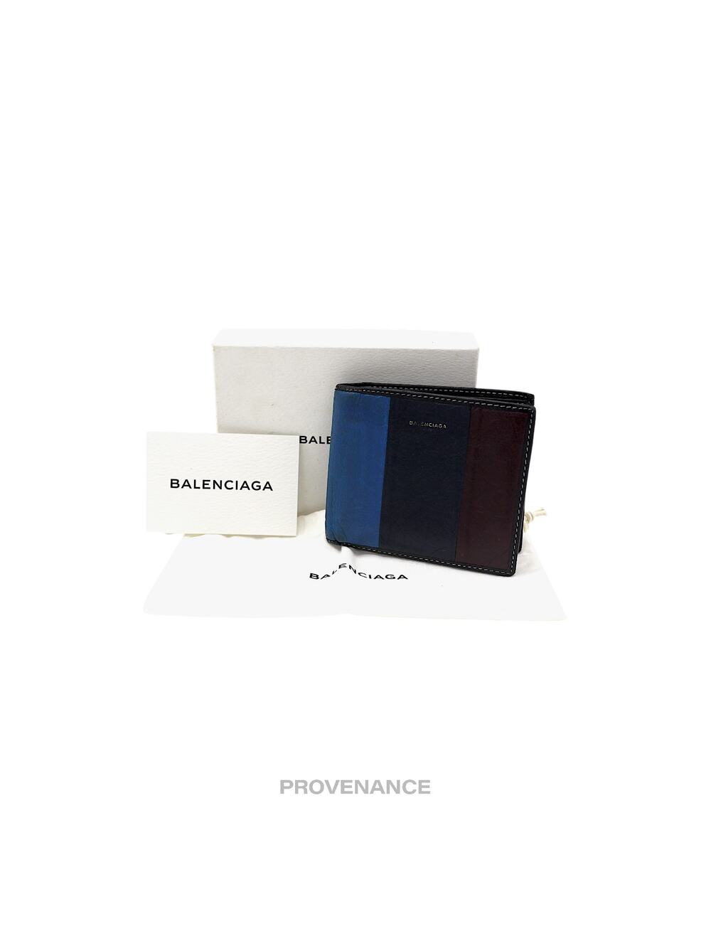 🔴 Balenciaga Bazaar Bifold Wallet - Blue/Black Patchwork